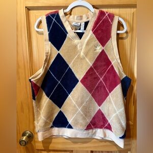 Adidas Originals Women's Argyle Fluffy Trefoil V-Neck Vest size 12-14